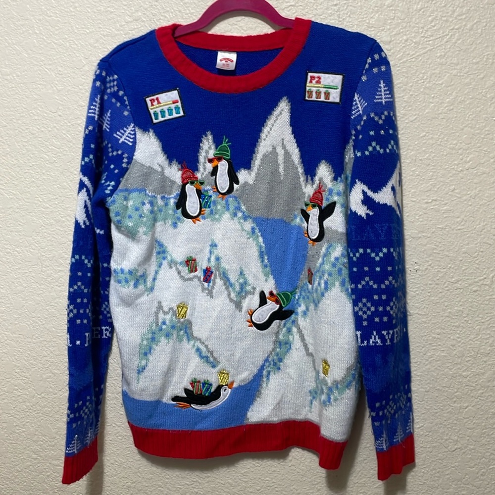 Holiday Time Child's Christmas Sweater With Penguins. Good Condition. Size XL.